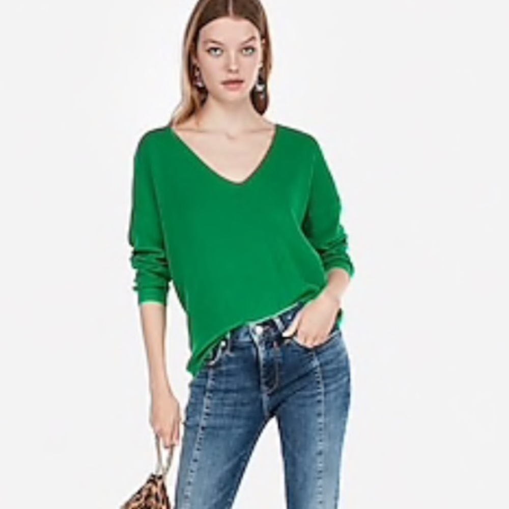 EXPRESS Cotton Shaker Knit V-Neck Sweater